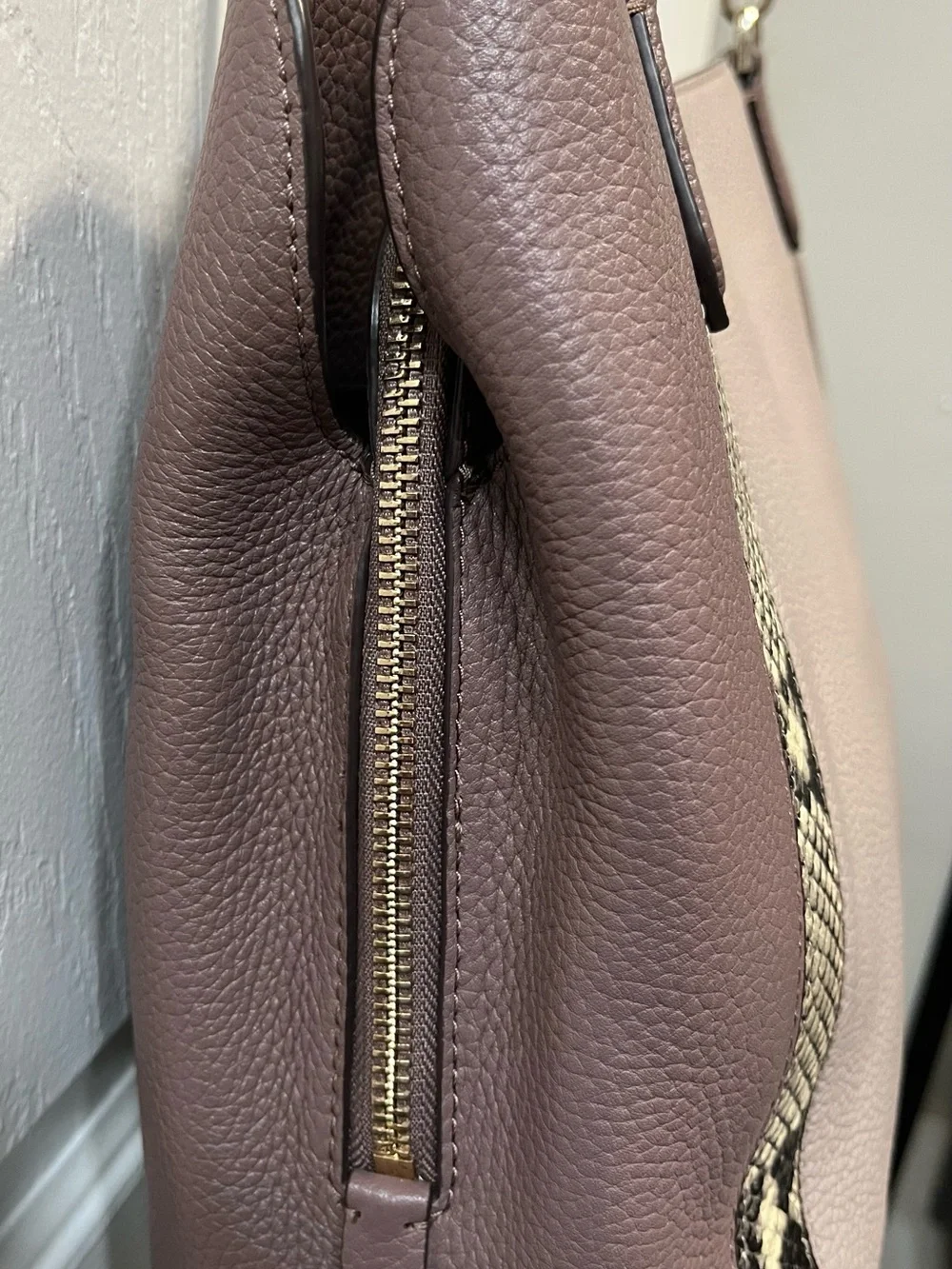 kate spade Jackson pebbled leather shoulder bag with snake-print accents